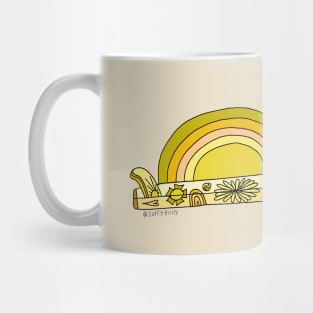 single fin radiate rainbows // retro surf art by surfy birdy Mug